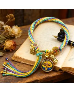 Buddha Stones Tibetan Titanium Steel Om Mani Padme Hum Strengthen Bracelet - Yellow Green