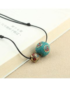 Buddha Stones Tibetan Turquoise Double Bead Protection Strength Necklace Pendant - Turquoise(Purification♥Protection)