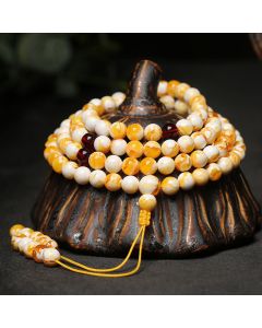 Buddha Stones Tibetan White Yellow 108 Beads Amber Mala - 10mm