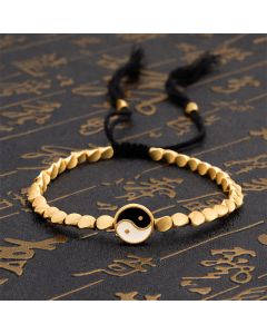 Buddha Stones Tibetan Yin Yang Copper Beads Black String Balance Bracelet - 5.9 in (15 cm)
