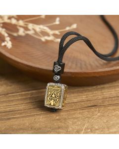Buddha Stones Tibetan Zakiram Goddess Of Wealth Protection Rope Square Necklace Pendant - Mythical Beast