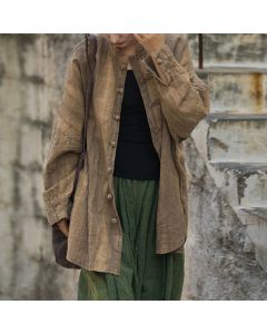 Buddha Stones Tie Dye Frog-Button Long Sleeve Zen Meditation Open Front Jacket - Gray(Top Only)-US4-14，UK/AU8-18，EU36-46 (F)
