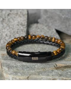 Buddha Stones Tiger Eye Angel Numbers Double Wrap Leather Faith Bracelet - Tiger Eye(Wrist Circumference: 18-19cm) / 000