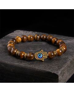 Buddha Stones Tiger Eye Beads Evil Eye Courage Bracelet - Tiger Eye(Wrist Circumference: 17-19cm)