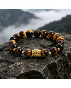 Buddha Stones Tiger Eye Black Obsidian Courage Beads Bracelet - Black Obsidian(Protection ♥ Grounding)