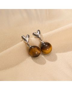 Buddha Stones Tiger Eye Heart Design Copper Courage Earrings - 10mm Tiger Eye(Copper Posts)