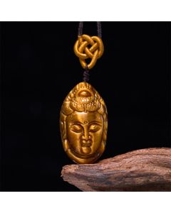 Buddha Stones Tiger Eye Kwan Yin Avalokitesvara Head String Strength Necklace Pendant - Tiger Eye Avalokitesvara Adjustable Bead String