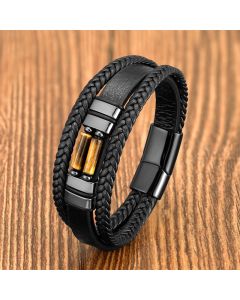 Buddha Stones Tiger Eye Lazurite Lapis Lazuli Hematite Picture Jasper Black Onyx Strength Multi-layer Leather Bracelet - White Turquoise(Synthetic) / 18-22cm