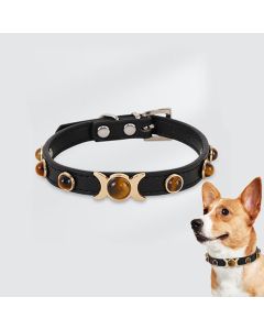 Buddha Stones Tiger Eye Leather Courage Adjustable Cats Dogs Pet Collar - Tiger Eye(Protection♥Courage) / 26-32cm