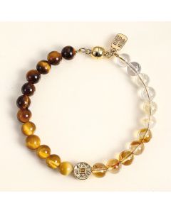 Buddha Stones Tiger Eye Natural Stone Fu Character Copper Coins Happiness Bracelet - Yanyuan Agate(Balance ♥ Harmony)