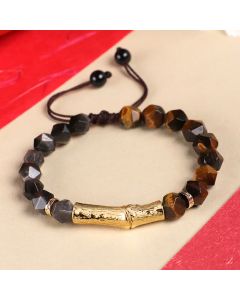Buddha Stones Tiger Eye Silver Sheen Obsidian Bamboo Growth Faceted Bracelet - Green Tiger Eye & Blue Tiger Eye / Tiger Eye(Protection♥Strength)