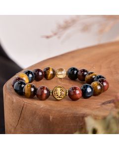 Buddha Stones Tiger Eye Stone Beads Protection Courage Bracelet - Tiger Eye(Wrist Circumference 15-16cm)