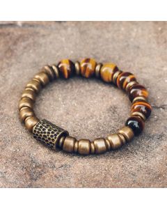 Buddha Stones Tiger Eye Stone Copper Protection Bracelet - 17-17.5cm