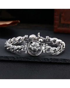 Buddha Stones Tiger Tang Dynasty Flower Design Engraved Luck Energy Bracelet - 22cm