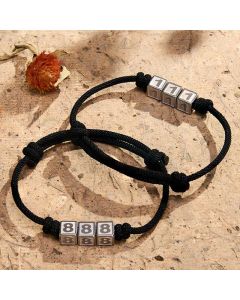 Buddha Stones Titanium Steel 000-999 Angel Numbers Adjustable Black String Faith Bracelet - Black Rope(Wrist Circumference: 15-23cm) / 999