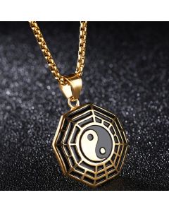 Buddha Stones Titanium Steel Bagua Yin Yang Pattern Balance Necklace Pendant - Silver Bagua