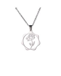 Buddha Stones Titanium Steel Birth Flower Lotus Enlightenment Pendant Necklace - Narcissus / Golden Titanium Steel