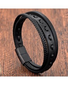 Buddha Stones Titanium Steel Buckle Multilayered Braided Leather Calm Bracelet - Brown Multi Layer(Wrist Circumference: 18-20cm)