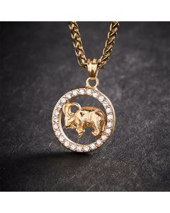 Buddha Stones Titanium Steel Chinese Zodiac Goat Dragon Tiger Ox Luck Pendant Necklace - Goat