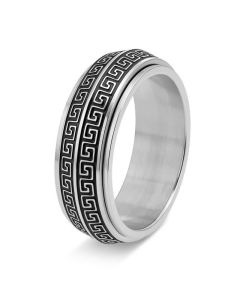 Buddha Stones Titanium Steel Greek Key Rotating Protection Ring - Silver / US6