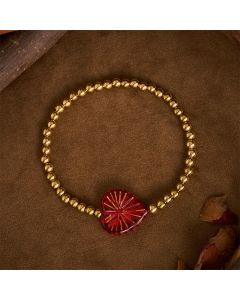 Buddha Stones Titanium Steel Liuli Heart Beaded Strength Bracelet - Red