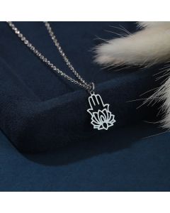 Buddha Stones Titanium Steel Lotus Hamsa Hand Protection Necklace - Steel