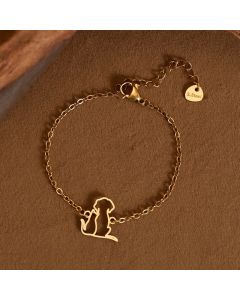 Buddha Stones Titanium Steel Minimalist Dog Cat Pendant Protection Chain Bracelet - Gold (Wrist Circumference: 14-17cm)