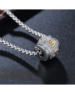 Buddha Stones Titanium Steel Om Mani Padme Hum Engraved Rotating Cylinder Necklace for Protection - Om Mani Padme Hum