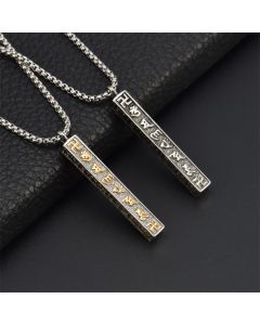 Buddha Stones Titanium Steel Om Mani Padme Hum Peace Cylinder Necklace - Golden