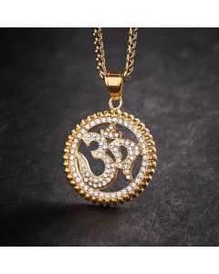 Buddha Stones Titanium Steel OM Pendant Necklace for Strength and Mindfulness - Two-Tone