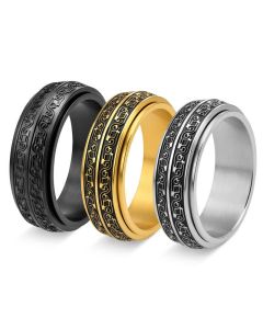 Buddha Stones Titanium Steel Scroll Pattern Rotating Protection Ring - Silver / US6
