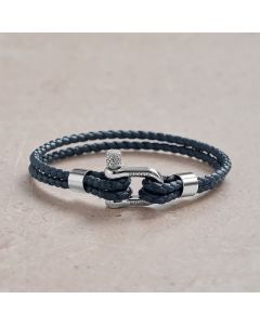 Buddha Stones Titanium Steel Shackle Leather Double Wrap Stimulation Bracelet - Black Rope Black Buckle / Wrist Circumference:7.9–8.2 in (20–21 cm)