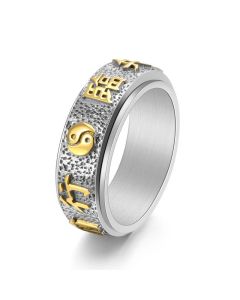 Buddha Stones Titanium Steel Yin Yang Bagua Balance Rotating Ring - Two-Tone / US7