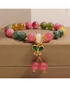Buddha Stones Tourmaline Jade Butterfly Wisdom Bracelet - Tourmaline(Wrist Circumference: 14-16cm)