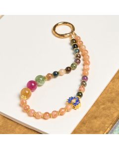 Buddha Stones Tourmaline Sun Stone Lotus Positive Key Chain Phone Hanging Decoration - Tourmaline Sun Stone