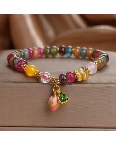 Buddha Stones Tourmaline Lotus Seedpod Wisdom Bracelet - Tourmaline(Wrist Circumference: 14-16cm)