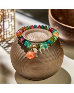 Buddha Stones Tourmaline Yanyuan Agate Peach Positive Bracelet - Tourmaline(Wrist Circumference 14-16cm)
