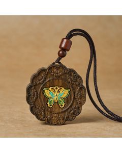 Buddha Stones Transformation Carved Sappanwood Wooden Butterfly Pendant Necklace - Butterfly