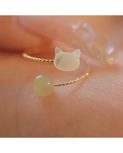 Buddha Stones Tridacna Stone Cat Head Jade Bead Blessing Ring - Tridacna Stone