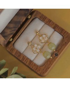 Buddha Stones Tridacna Stone Flower Jade Bead Blessing Drop Earrings - Jade(Prosperity♥Abundance)