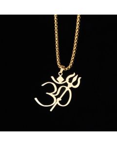 Buddha Stones Trident OM Symbol Stainless Steel Connection Necklace Pendant - Black