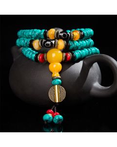 Buddha Stones Turquoise Abacus Beads Dzi Bead Communication and Prosperity Mala - 8mm