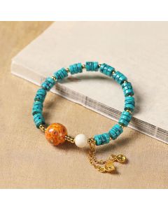 Buddha Stones Turquoise Communication Handcrafted New Chinese Disc Bead Bracelet - Style 2 - Blue Turquoise / Turquoise(Purification ♥ Serenity)