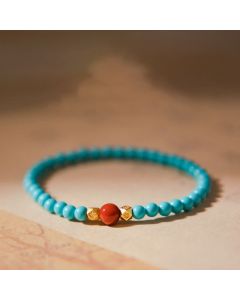 Buddha Stones Turquoise Red Agate Beaded Protection Bracelet - Turquoise(Wrist Circumference 14-16cm)