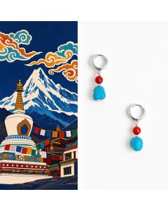 Buddha Stones Turquoise Red Agate Purification Hoop Earrings - Red Agate(Copper Posts)