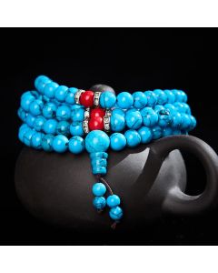 Buddha Stones Turquoise Tibetan Round 108 Bead Protection Mala - 6mm