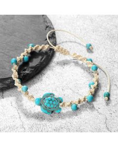 Buddha Stones Turquoise Turtle Design Braided Rope Protection Bracelet - Gray Rope