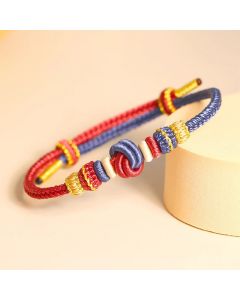Buddha Stones Two-Color Rope Handcrafted Eight Thread Peace Knot Luck Connection Bracelet - White&Purple / 15-17cm
