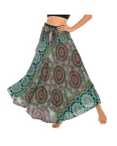 Buddha Stones Two Style Wear Bohemian Mandala Flower Lace-up Skirt Dress - SteelBlue / US4-12，UK/AU8-16，EU36-44 (F)