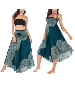 Buddha Stones Two Style Wear Boho Mandala Flower Beach Skirt Dress - Salmon / US4-12，UK/AU8-16，EU36-44 (F)